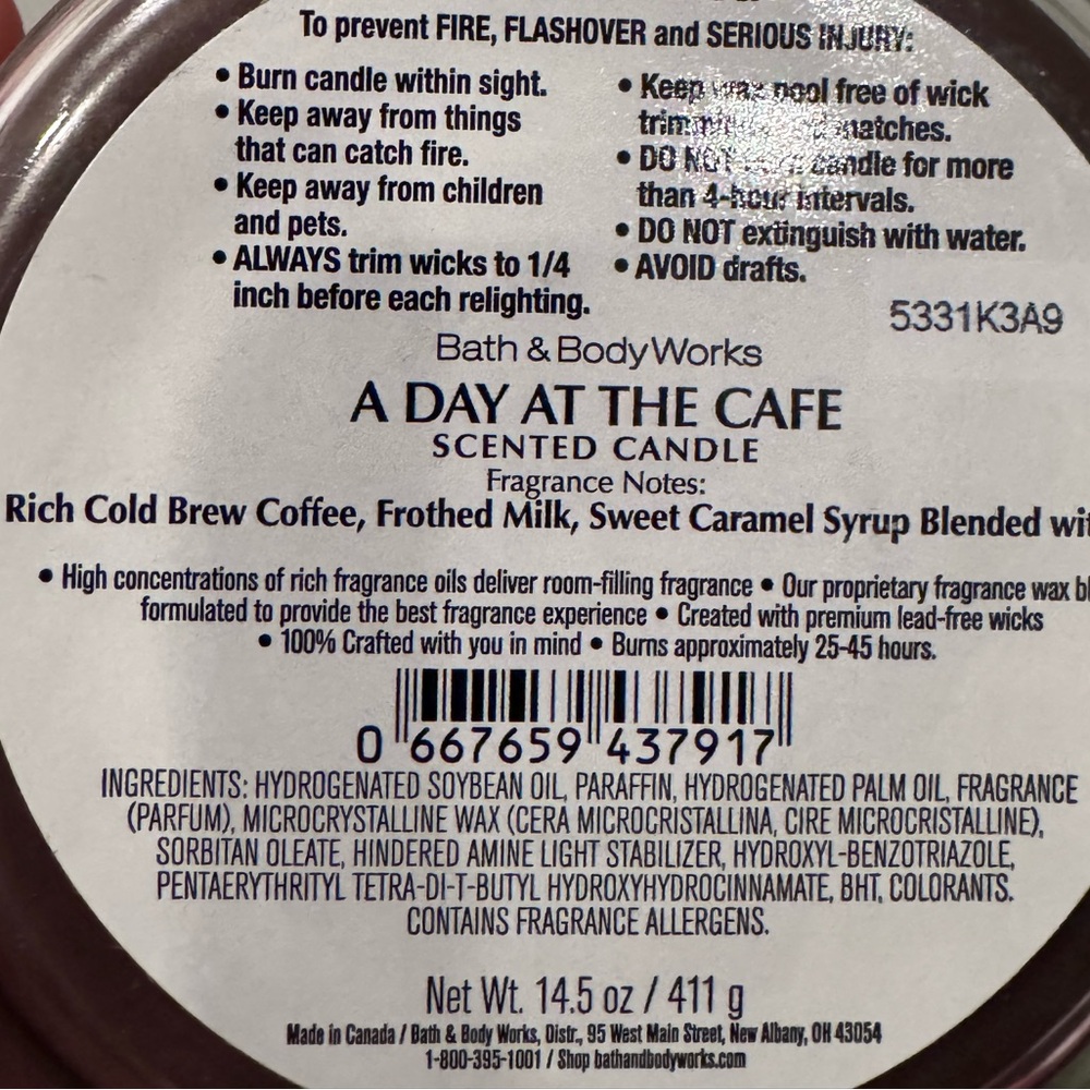 A Day At The Cafe Candle Bath and Body Works - Picture 3 of 3